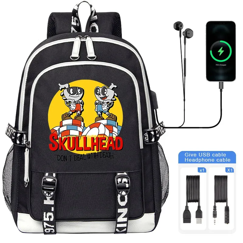 cuphead mugman sacs d'école pour adolescent usb charge sac à dos pour ordinateur portable garçons filles étudiant livre sac mochila sac de voyage