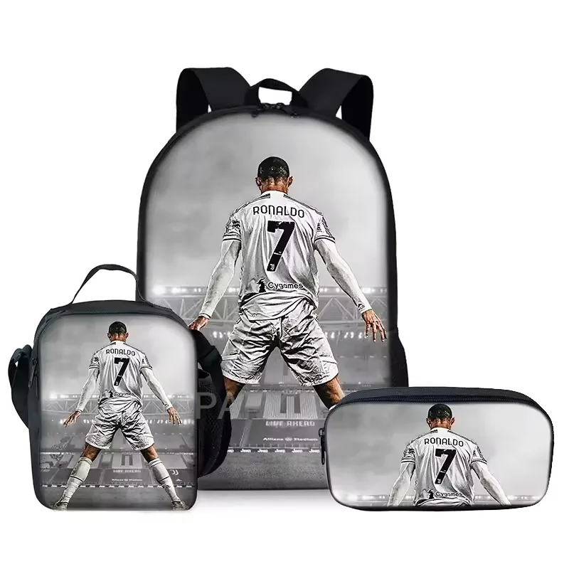 ensemble de sacs à dos 3 pièces à motif cr7 soccer star – sac à dos décontracté de grande capacité avec pochette et sac fourre-tout assortis, parfait pour le quotidien