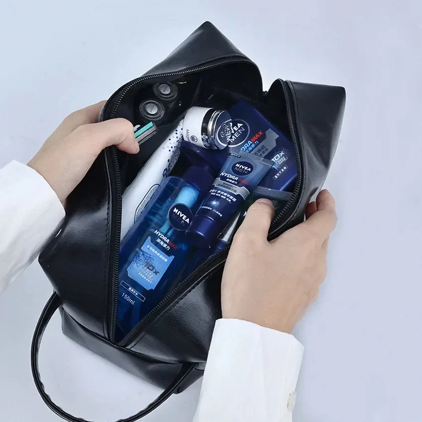 sac de rangement portable en polyester avec fermeture éclair pour hommes et femmes, trousse de toilette, trousse à cosmétiques de voyage, étanche, lavage des poudres