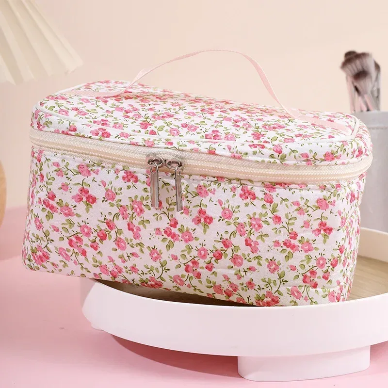 sacs de maquillage en coton pour femmes, trousse à cosmétiques vintage, fourre-tout de grande capacité, sac à main de rangement de cosmétiques portable, sac de rangement de voyage