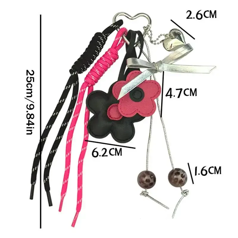 joli porte-clés et breloque de sac en cuir pu motif fleur et cœur, pendentif de sac bohème pour femme, accessoire esthétique pour sacs fourre-tout
