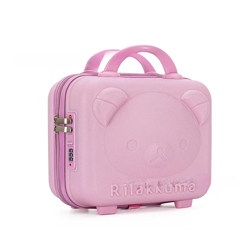 trousse de maquillage tête d'ours, boîte à mot de passe pp, valise de 14 pouces, bagage de dessin animé, cadeau de compagnon de mariage, rangement portable, étui de voyage
