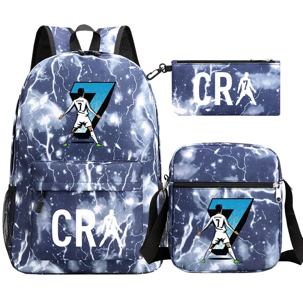 football cr7 cosplay sacs d'école sac à dos scolaire ordinateur portable adolescent garçons filles cartables 3 pièces/ensemble