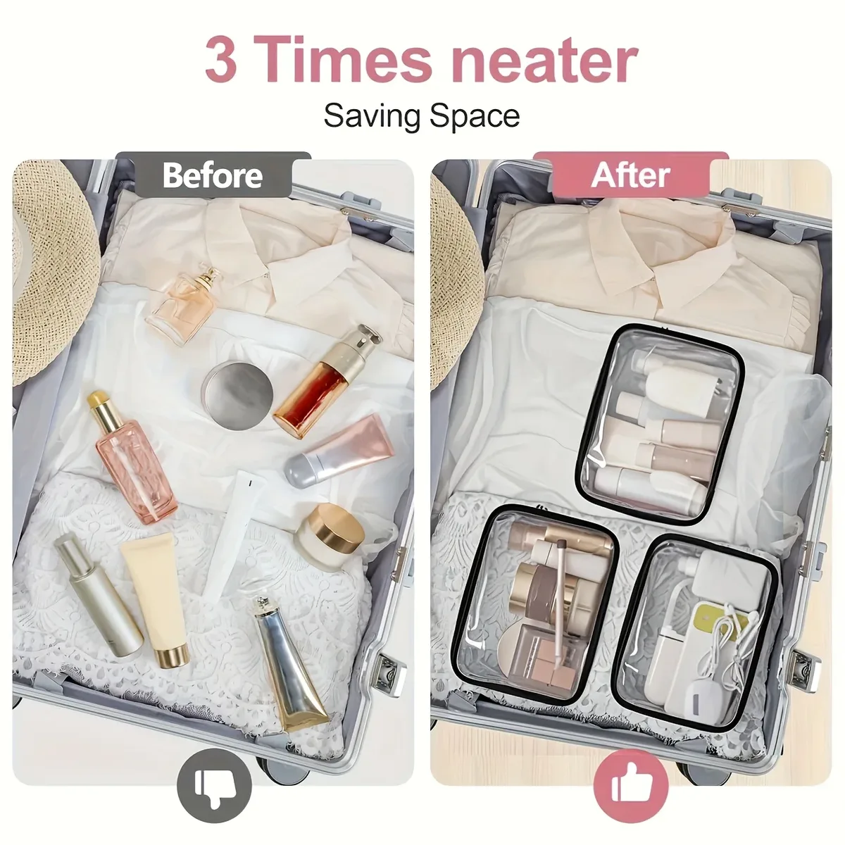 1 pièce trousse de maquillage transparente grande capacité en pvc, pochette de toilette de voyage à fermeture éclair, organiseur de cosmétiques, étui de rangement transparent, cadeau pour femme