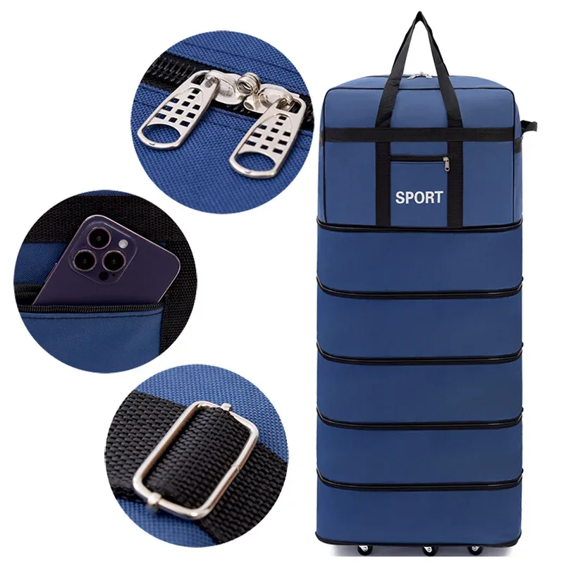 sac de voyage pliable polyvalent à 5 couches avec roulettes, grande capacité, imperméable et durable, idéal pour les voyages, les escapades de week-end et les séjours d'une nuit