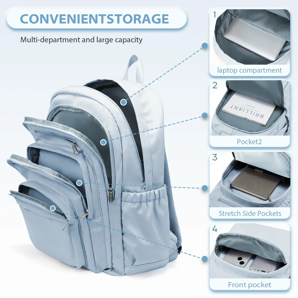 Sac à dos pour femme, grande capacité, léger, sac d'école, sac à dos pour ordinateur portable, multi-poches, sac à dos pour écolière, sacs à dos pour tous les jours