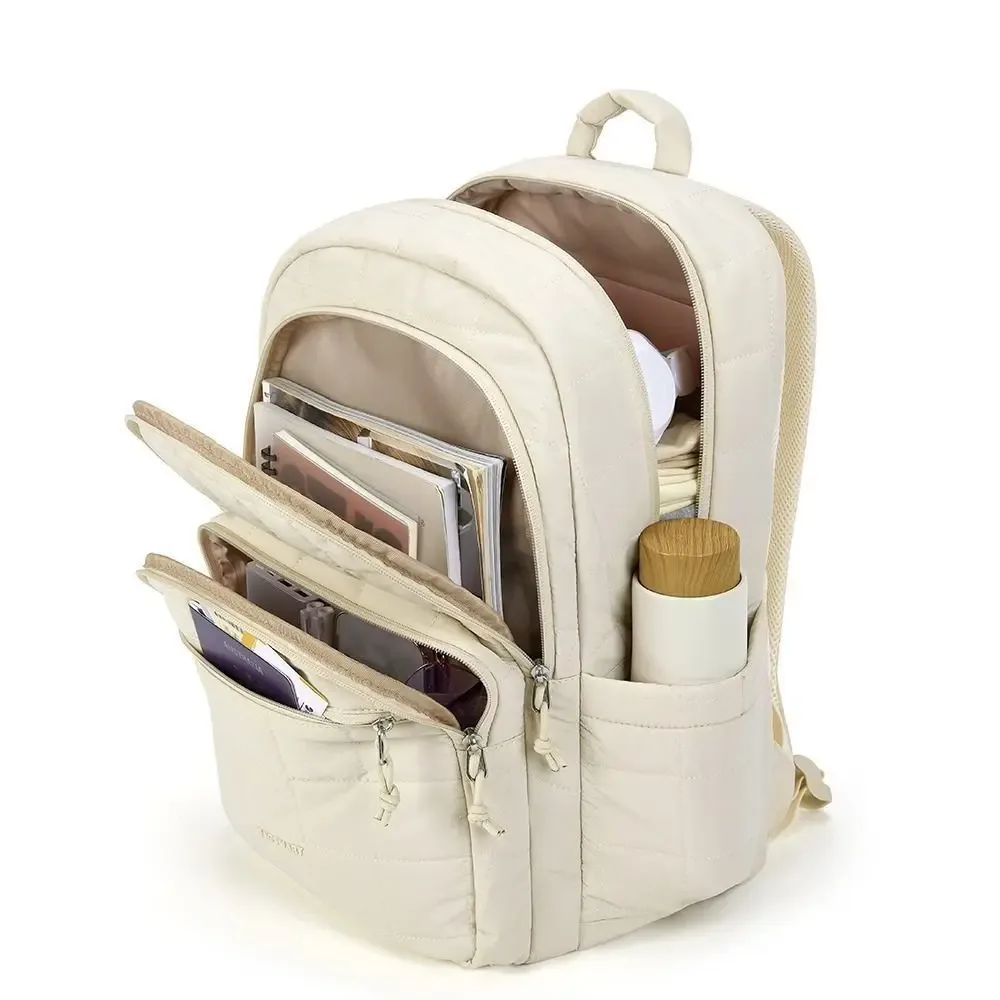 sac à dos de voyage créatif matelassé à carreaux, sac d'école tendance pour étudiants, couleur unie, bretelles réglables, sac à dos pour étudiants universitaires