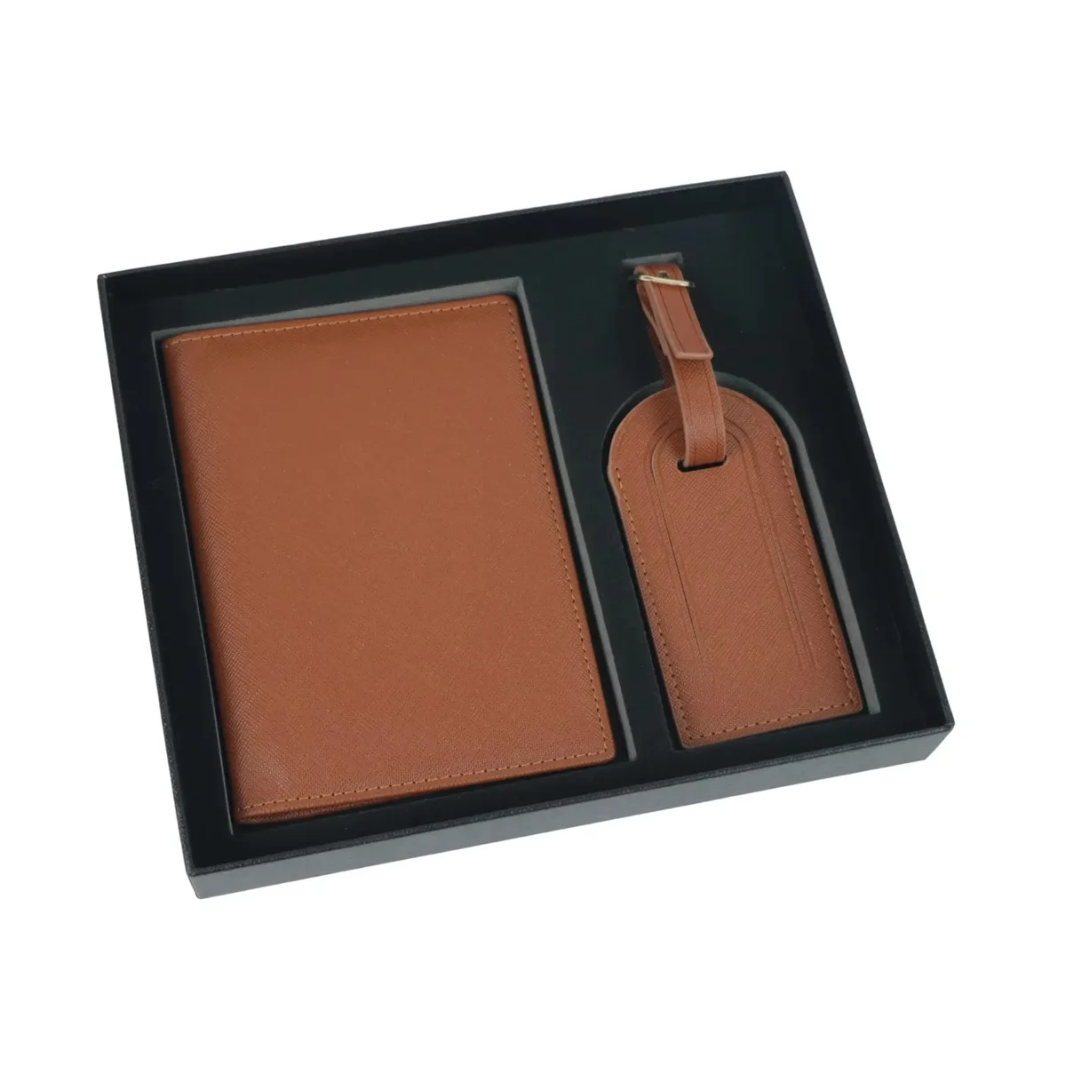 coffret cadeau avec lettres initiales monogrammées gratuites, porte-passeport en cuir saffiano, étiquette de bagage, couverture de passeport, accessoires de voyage
