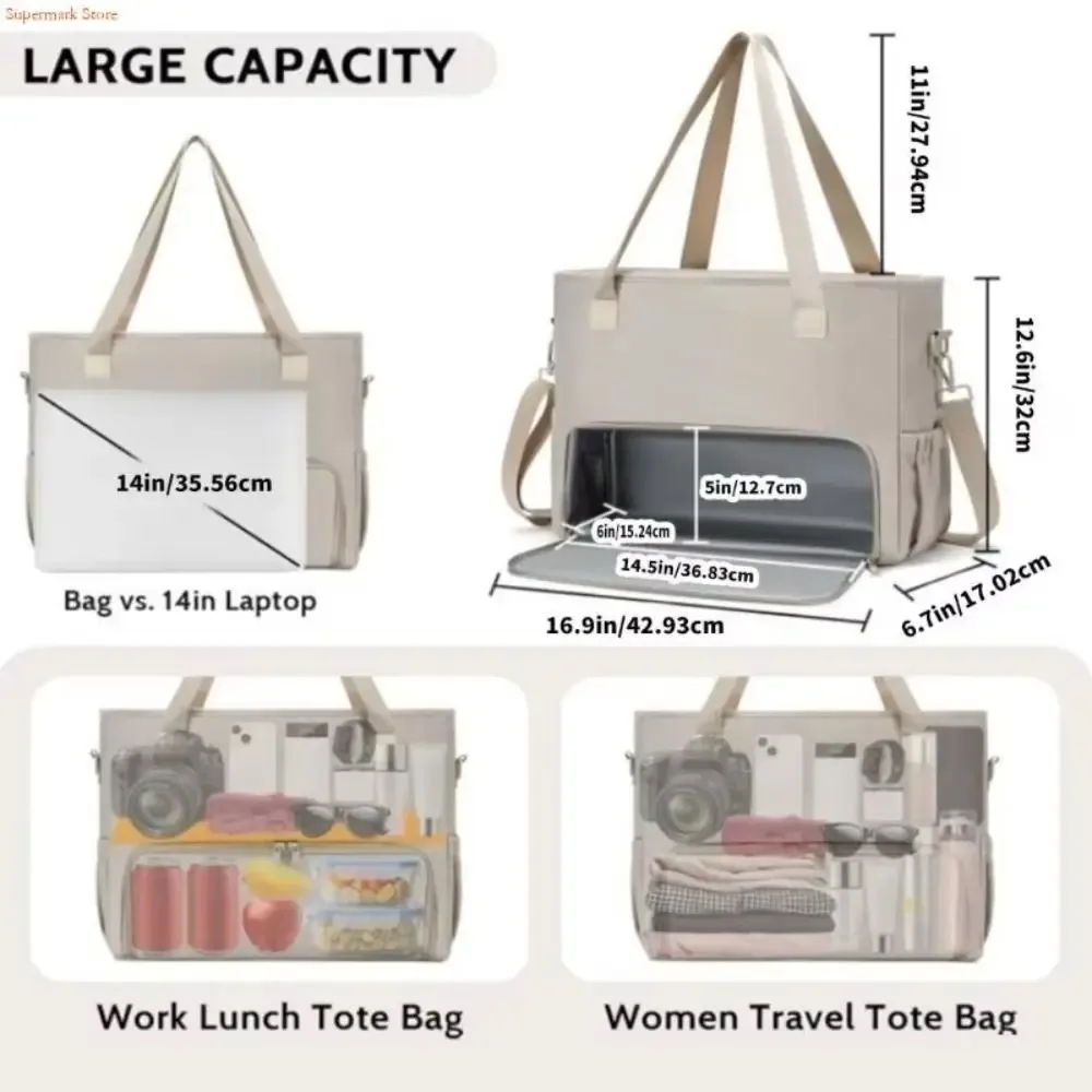 sac fourre-tout à déjeuner 2 en 1 pour femmes, compartiment à déjeuner isolé, sac pour ordinateur portable 15.6 pouces, sac à main d'ordinateur de grande capacité pour le travail