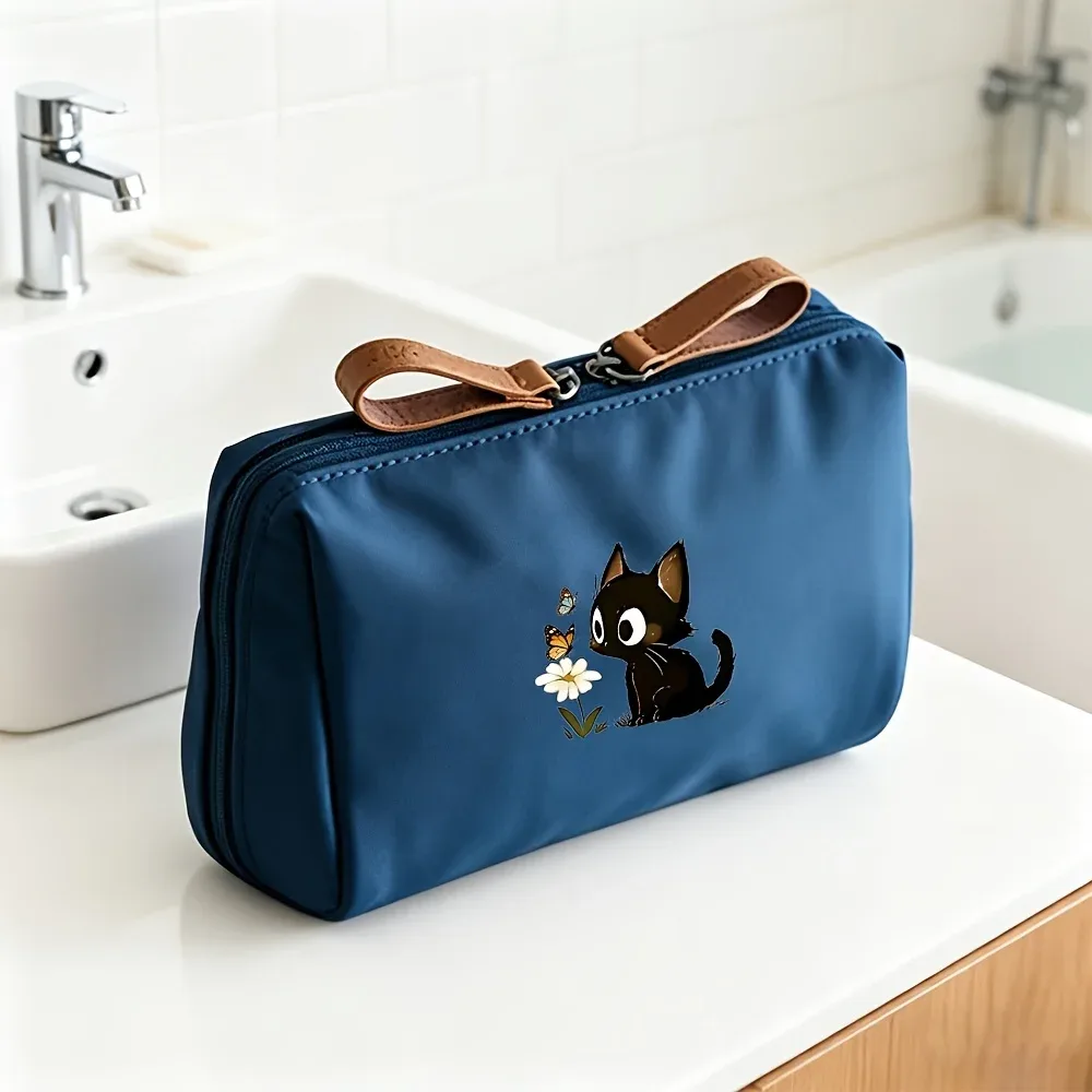 trousse de maquillage portable 2026 chat mignon couleur unie, pochette cosmétique de voyage, organisateur de rangement quotidien pour femme