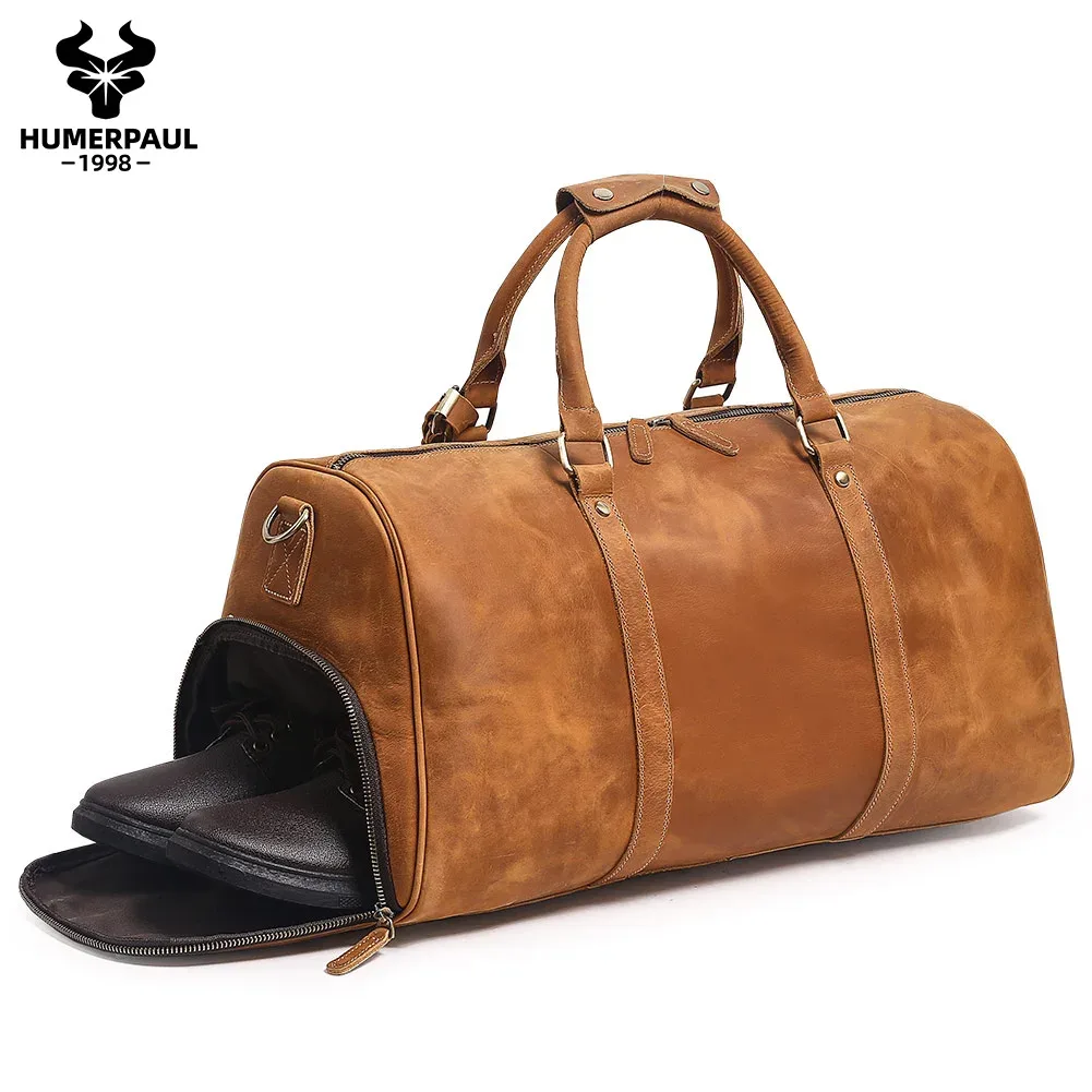 sac de sport en cuir crazy horse pour hommes, sac de voyage de grande capacité pour ordinateur portable et chaussures de 15 pouces, fourre-tout durable pour les affaires