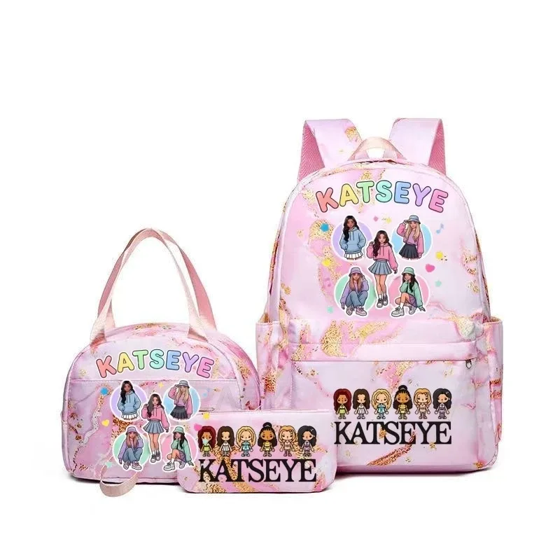 sacs à dos katseye à imprimé amusant avec sacs à lunch, multi-poches, camouflage, pour adolescents, sac à dos de voyage pour ordinateur portable, sac d'école pour femmes, mochila