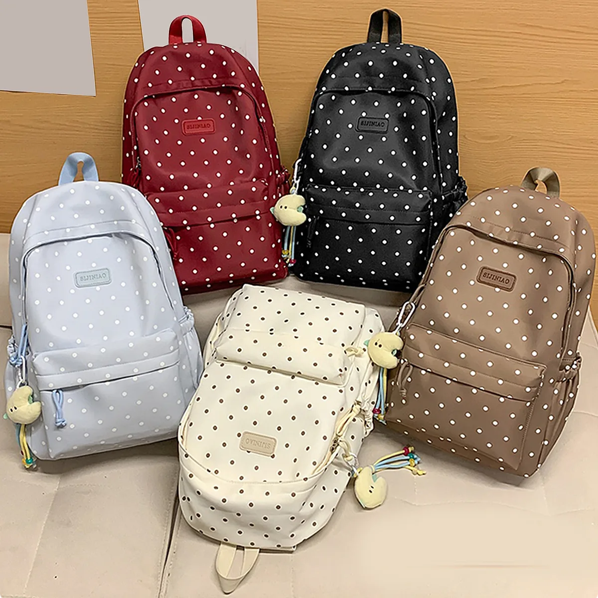 sac à dos pour ordinateur portable à pois mignon, grande capacité, sac de voyage, cartable pour étudiantes du primaire et du collège