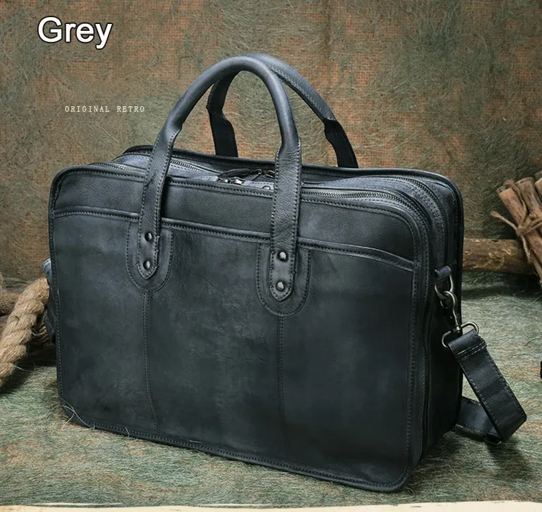 sacoche de luxe vintage en cuir véritable pour homme, grande mallette d'affaires en cuir, sac pour ordinateur portable 15,6 pouces, porte-documents, sac à main.