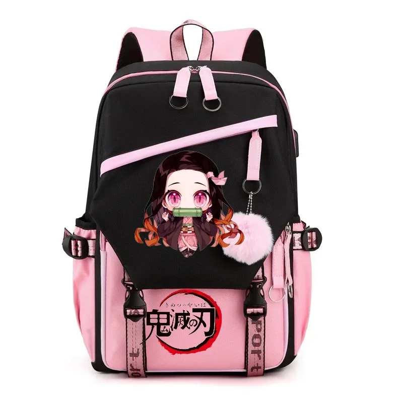 sac à dos demon slayer nezuko kamado, sac à dos patchwork de grande capacité pour femmes et hommes, sac à dos de voyage, de sport, décontracté, pour adolescents, sac d'école pour ordinateur portable