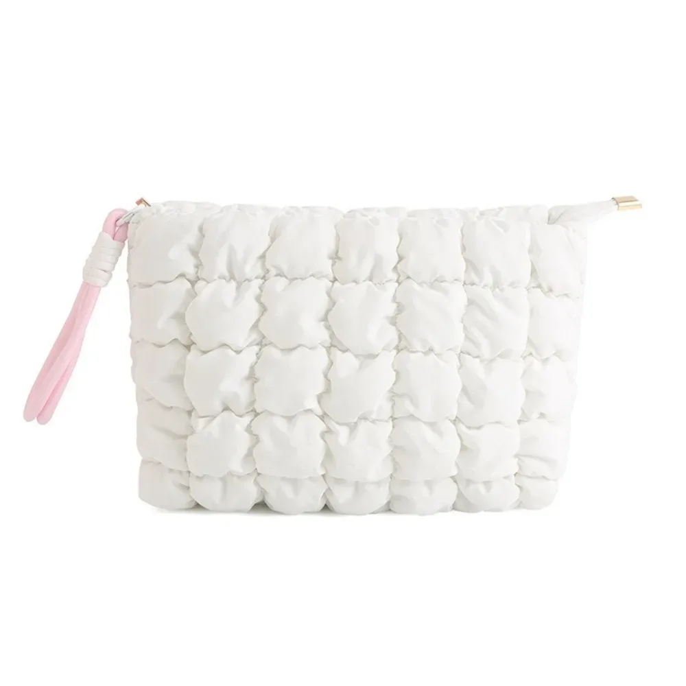 pochette de maquillage mignonne de style coréen, couleur unie, grande capacité, sac à main nuage avec fermeture éclair, sac cosmétique doux pour femmes et filles
