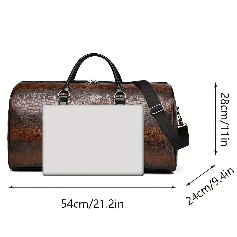 sac de voyage rétro grande capacité en cuir texturé crocodile, sac de sport durable pour les vacances et les voyages d'affaires