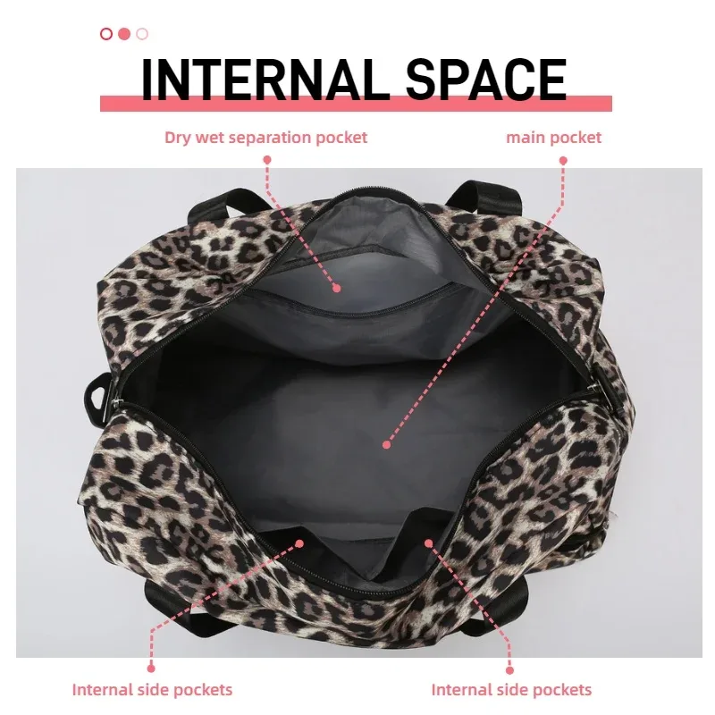 Sac de voyage à imprimé léopard, sac de sport de grande capacité avec compartiment à chaussures indépendant, sac de voyage pour le week-end
