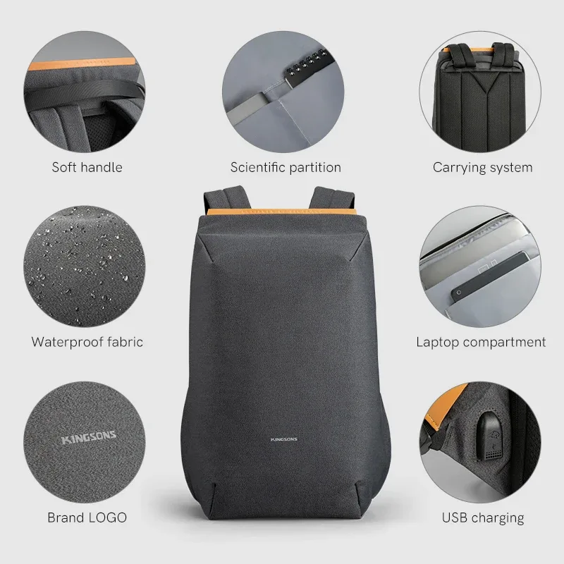 kingsons 15.6 ''nouveaux sacs à dos étanches usb charge sac d'école antivol hommes et femmes sac à dos pour ordinateur portable voyage mochila
