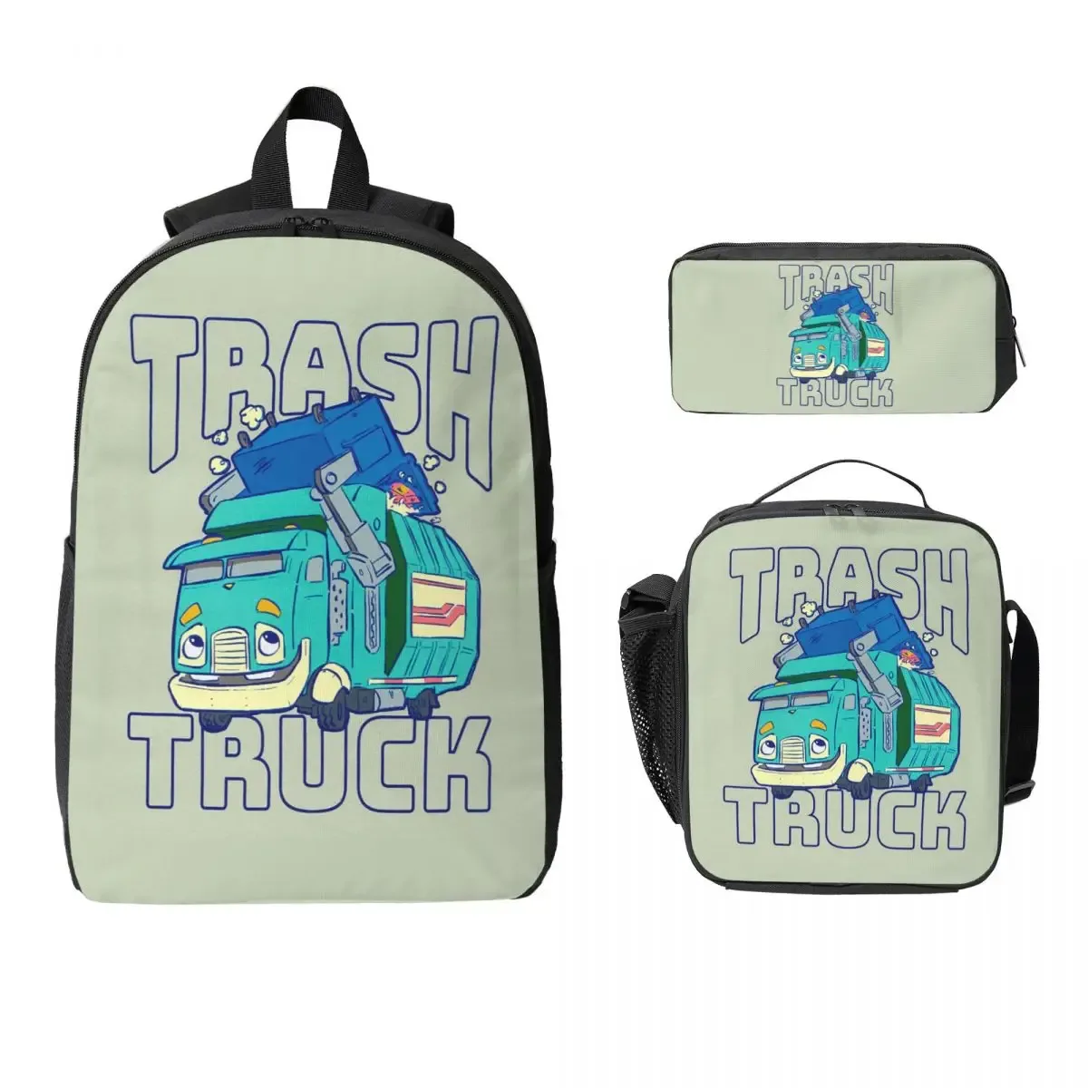 sac à dos de dessin animé hank and trash truck, sac d'école pour garçons et filles, sacs à bandoulière pour ordinateur, sac à déjeuner isolé 3ps, trousse à crayons