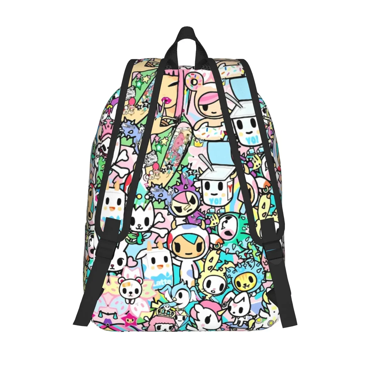 sac à dos tokidoki avec motif de collages de personnages, sacs à dos esthétiques en polyester pour adolescents, sacs de lycée, sacs de voyage colorés