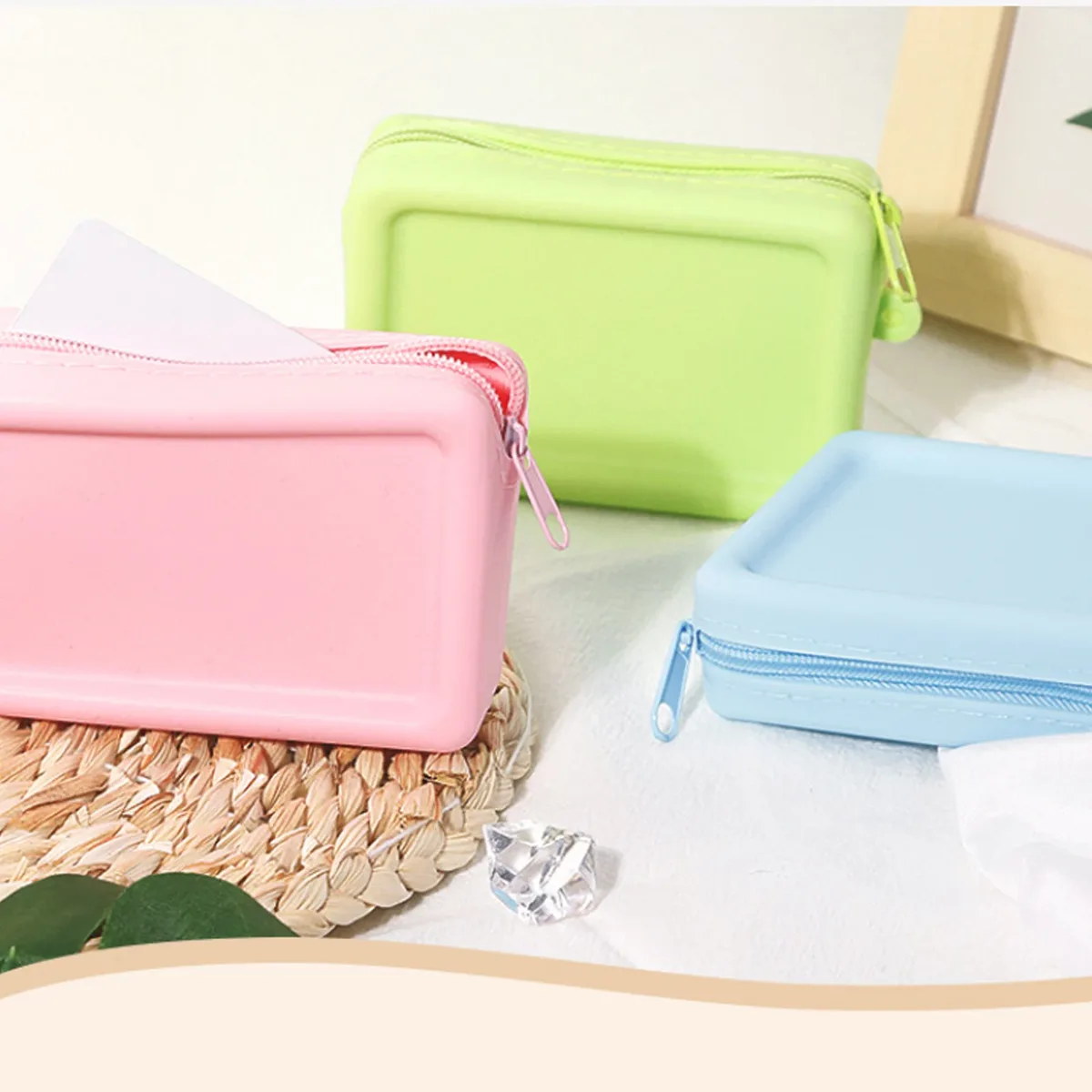 sac à cosmétiques en silicone vintage, étanche, fermeture éclair lisse, porte-écouteurs, porte-documents macaron, portefeuille, porte-monnaie, poudres portables