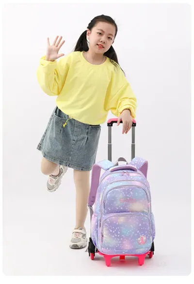 sac à dos pour enfants avec roulettes sacs d'école pour filles sac à roulettes mignon cartable princesse sac à dos à roulettes sacs à livres pour enfants