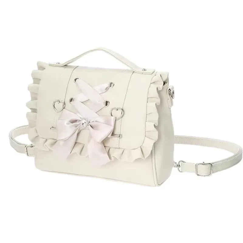 sac à main lolita knot pour femme, sac à bandoulière simple, sac à double épaule, sac à dos décontracté coréen en cuir pu, sac ita kawaii