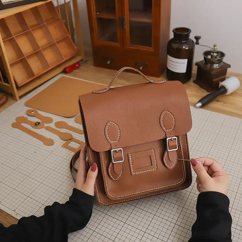 sac à dos rétro fait à la main, sacoche cousue à la main, matériel de bricolage personnalisé, sac tissé cambridge de grande capacité