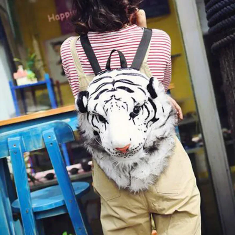 cool grand chat sac poilu tête de tigre sac à dos drôle étudiant rusksack couple extérieur en peluche sac à dos 01-bp-gxlhmr