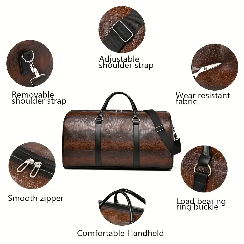 sac polochon de voyage rétro texturé crocodile de grande capacité – bagage de vacances unisexe durable, cadeau polyvalent pour hommes et femmes