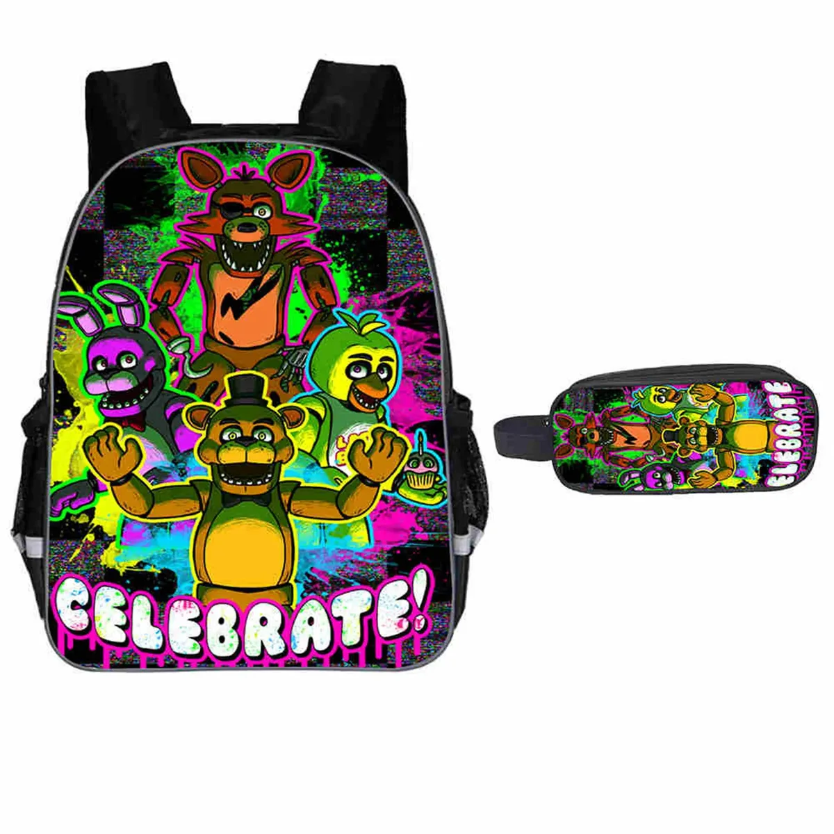sac à dos f-five nights at freddy pour enfants, ensemble de 2 pièces, sac de retour à l'école pour étudiants avec trousse à crayons, sac à dos de voyage léger pour adolescents