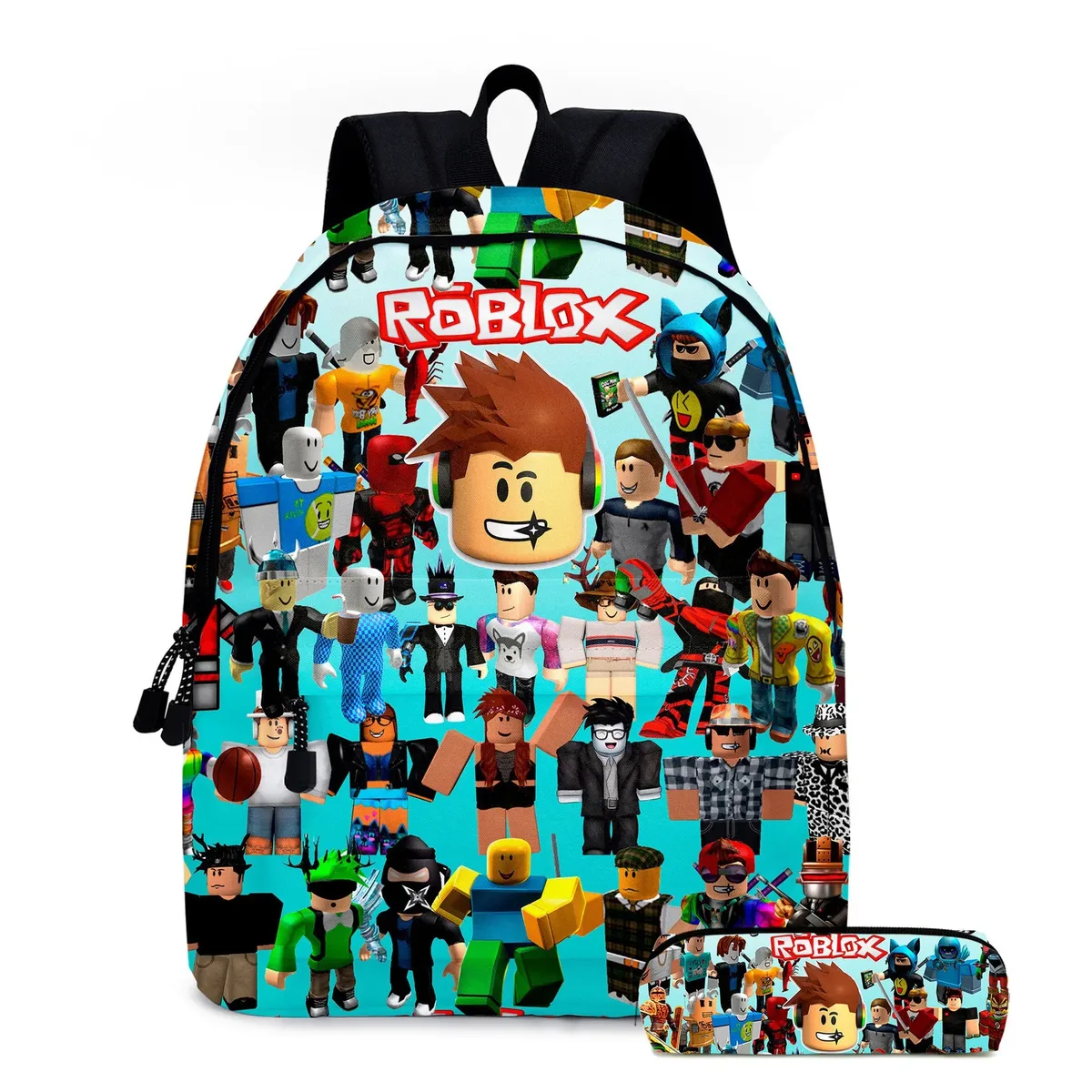 ensemble de 3 pièces : sac à dos scolaire, sac à déjeuner et trousse à crayons sur le thème de roblox, dessin animé et anime – cadeau d'anniversaire pour étudiant