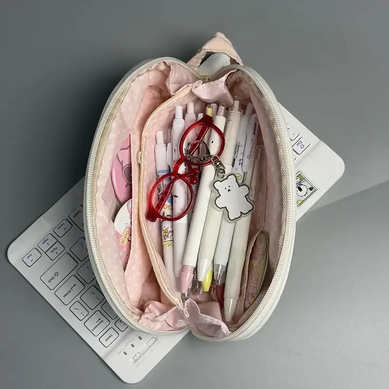 trousse à crayons à pois, grande capacité, sac à stylos au toucher doux, pochette de papeterie, organisateur de papeterie, pour la rentrée scolaire