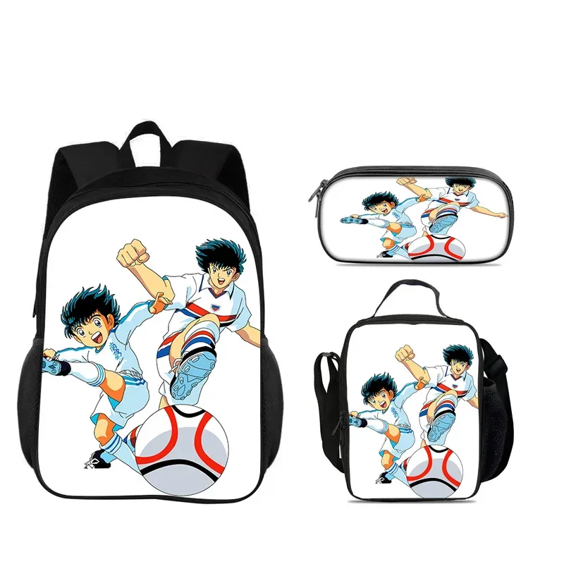 captain tsubasa – ensemble de 3 sacs à dos, trousse à crayons, sac isotherme, durable, tendance, polyvalent, pour l'école, pour garçons et filles, meilleur cadeau d'anniversaire