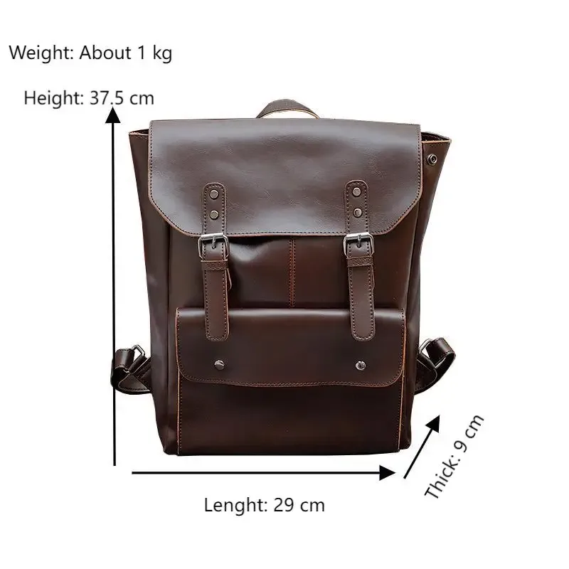 goyn vintage hommes en cuir sac à dos bookbag 14 pouces pochette d'ordinateur étanche utilitaire grande capacité sac à dos randonnée travail d'affaires