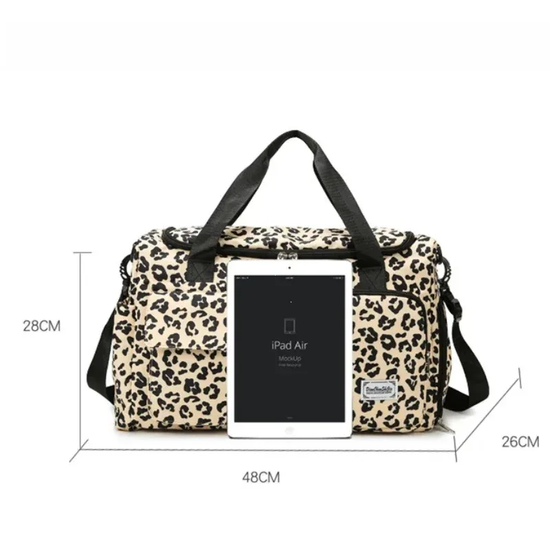 sac polochon de voyage de grande capacité pour femmes, sac à main léopard zèbre camouflage pour femmes, sac à bandoulière de séparation sèche et humide pour fitness