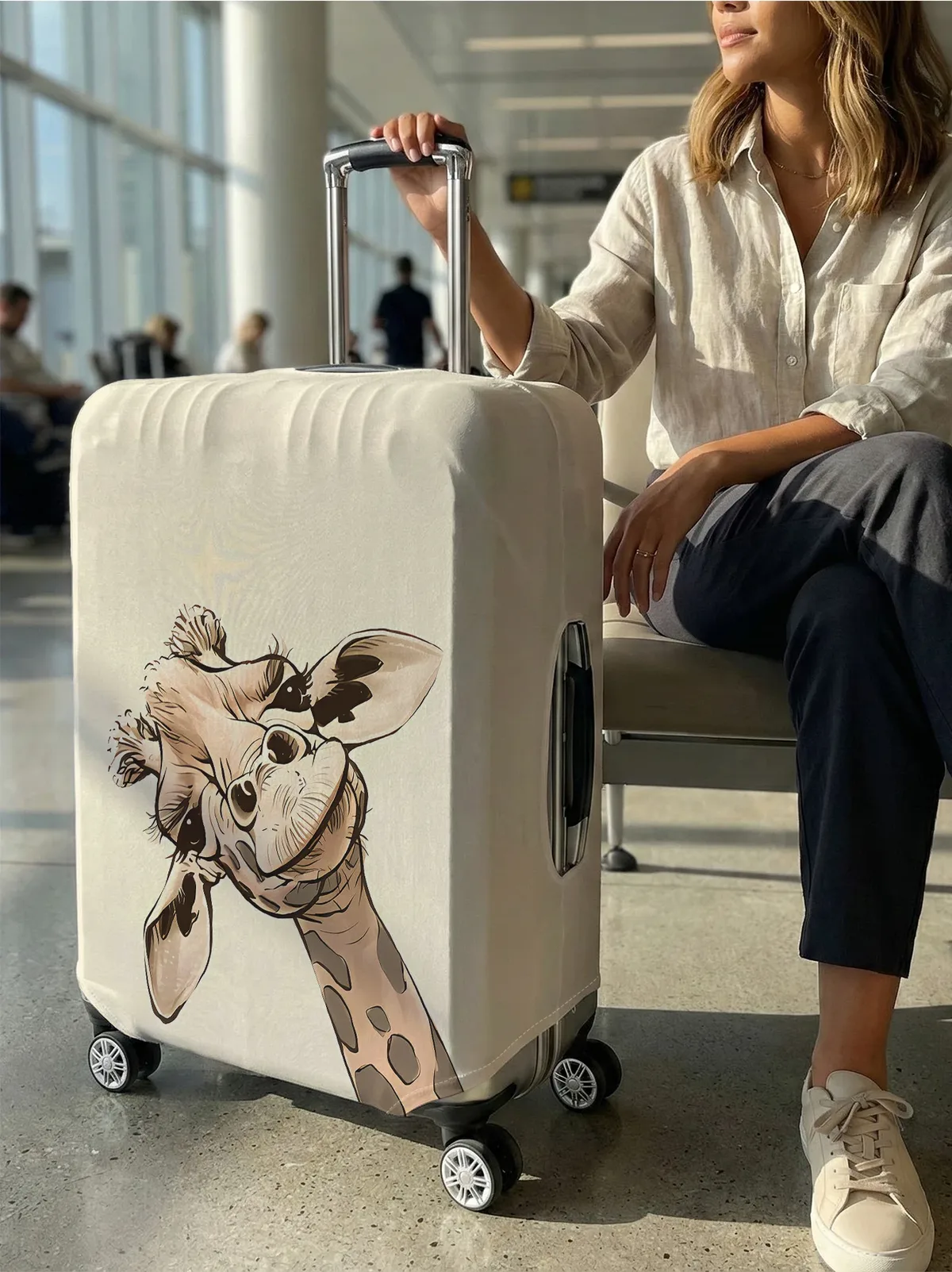 housse de bagage imprimée girafe inclinée de style dessin animé, adaptée aux bagages de 18 à 32 pouces, protection de valise, accessoires de voyage