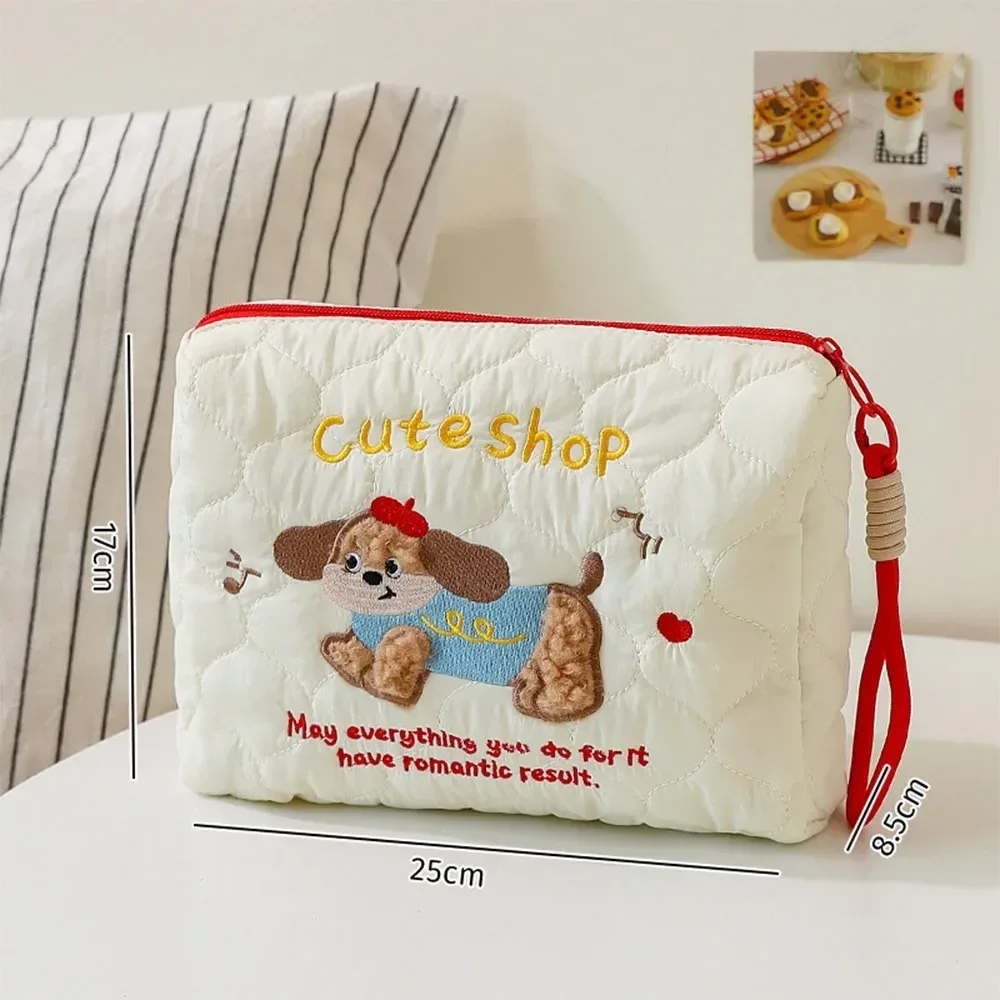 nouveau sac de maquillage de grande capacité, sac de rangement portable pour chien de dessin animé mignon, sac à cosmétiques multifonctionnel, pochette de rangement de voyage pour femmes