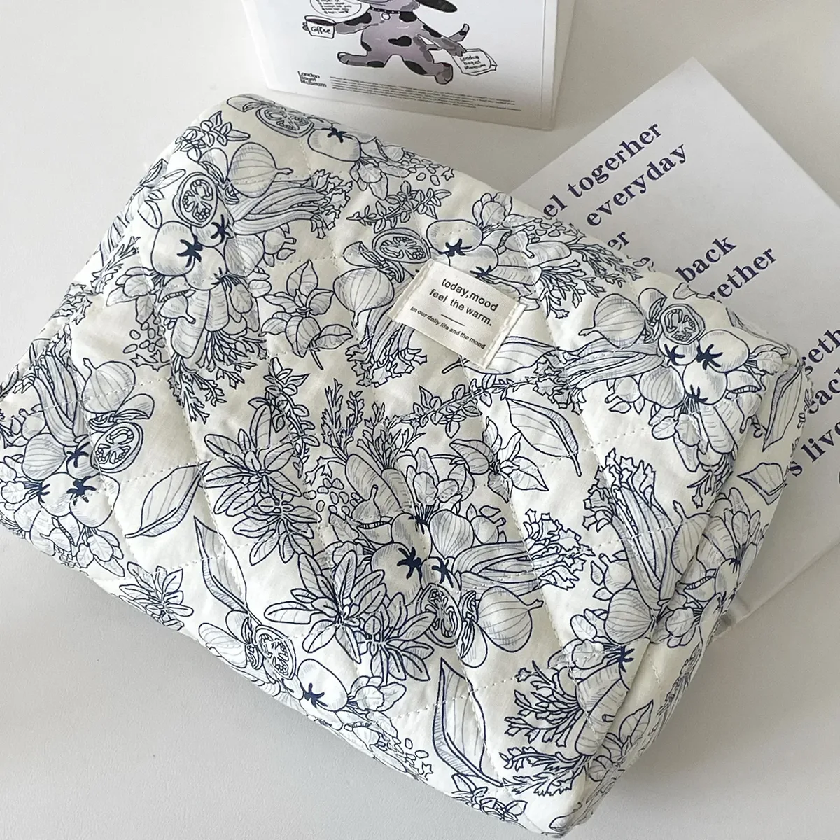 sac à cosmétiques à fermeture éclair pour femmes, organisateur de fleurs, sac de maquillage en coton matelassé, sac à main en tissu, trousse de toilette portable, voyage pour filles