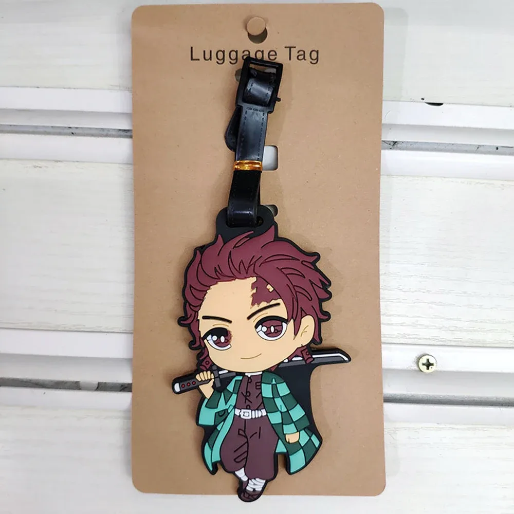 étiquette de bagage anime demon slayer, étiquette d'embarquement pour bagages portables de voyage, support d'identification en gel de silice, étiquettes d'individualité pour bagages