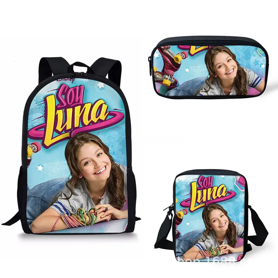 mode nouveauté jolie soja luna impression 3d 3 pièces/ensemble sacs d'école pour élèves sac à dos pour ordinateur portable sac à dos sac à bandoulière incliné trousse à crayons