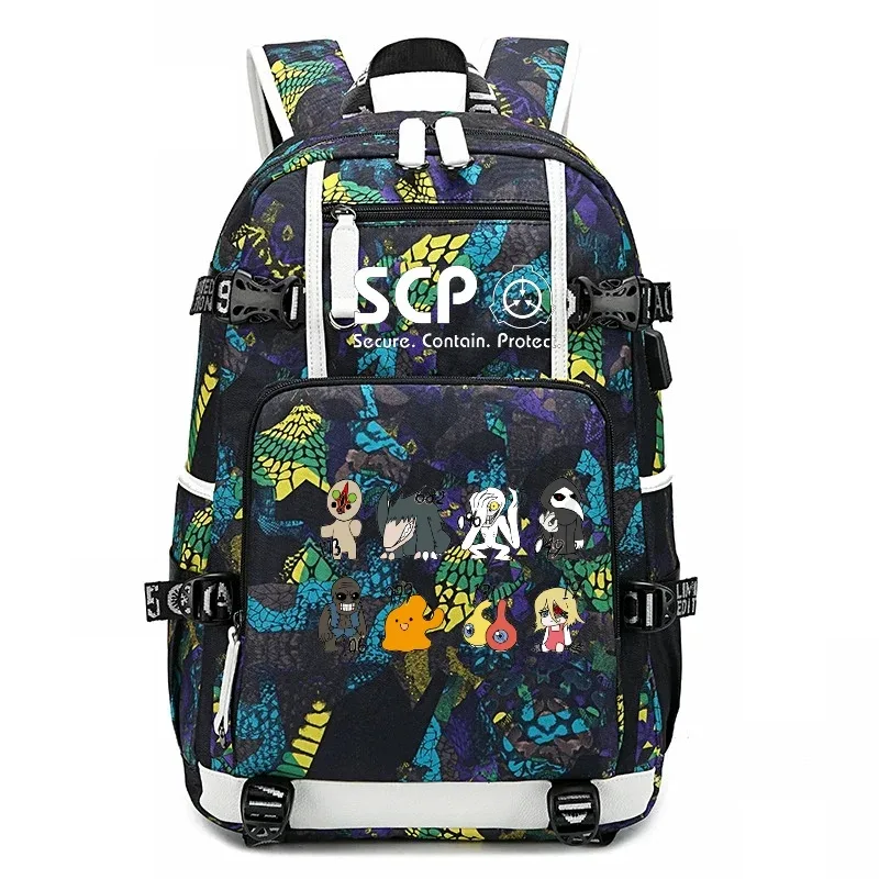 scp secure contain protect sac à dos pour fille et garçon, cartable, grande capacité, sac pour ordinateur portable, étanche, multifonction, chargement usb