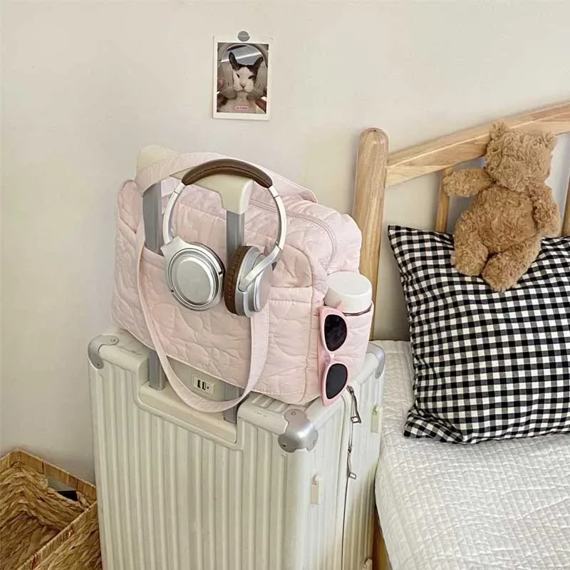 sac décontracté à porter sous le bras, sac de voyage, sac de style coréen, sac fourre-tout de couleur unie pour maman, sacs de rangement de voyage en forme de cœur pour femmes