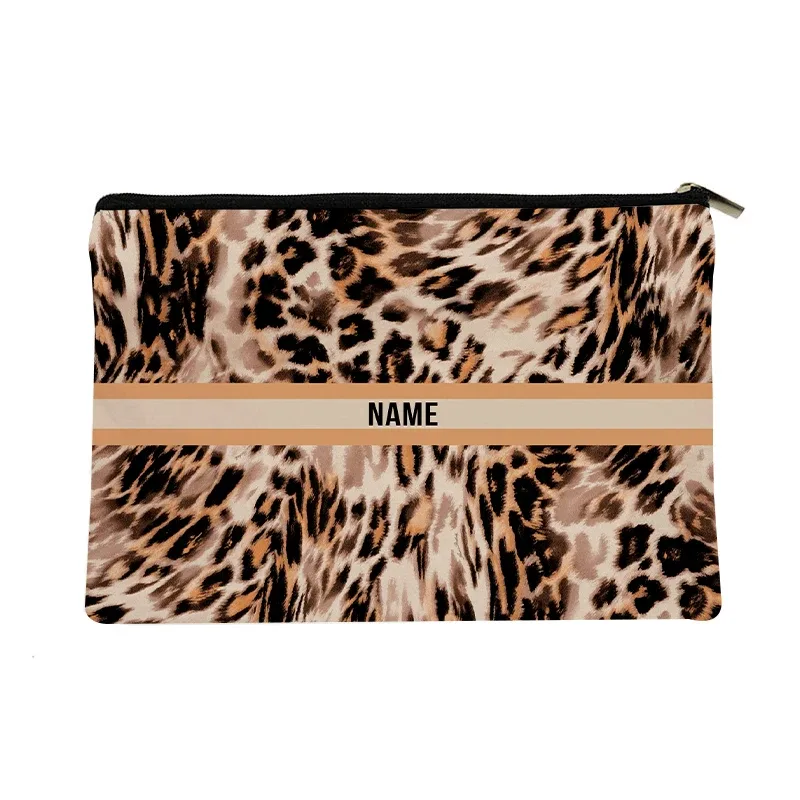 trousse de maquillage à motif léopard et tigre, trousse de toilette cosmétique essentielle pour les voyages, cadeau d'anniversaire ou de vacances avec nom personnalisé, trousse de maquillage