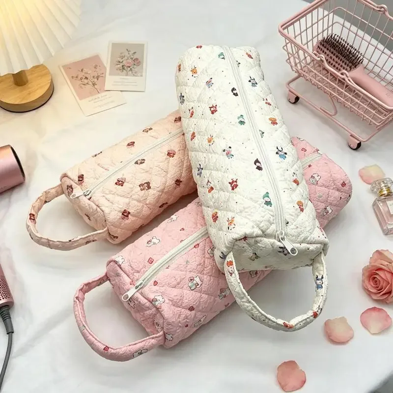 sac de rangement matelassé pour sèche-cheveux avec imprimé floral mignon, poignée portable, grande capacité, étui de transport pour voyage, organisateur de salle de bain