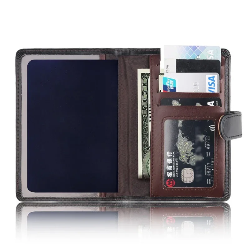 portefeuille de passeport de voyage élégant pour hommes, porte-carte multifonction bloquant rfid, organisateur de documents portable en cuir
