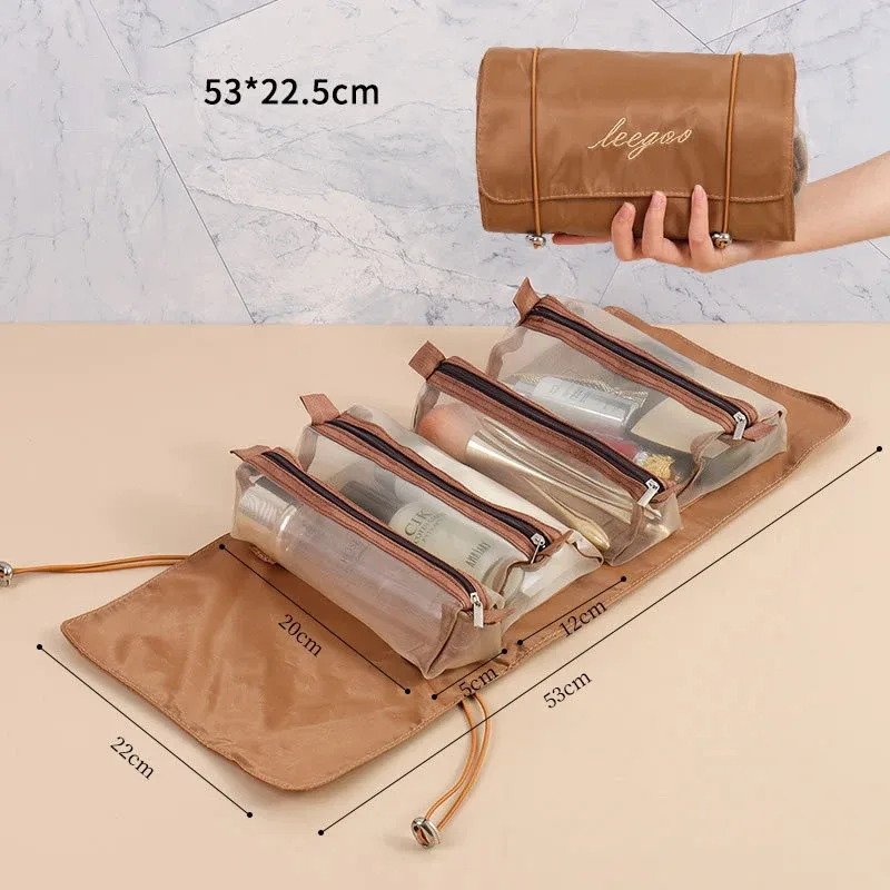sacs de maquillage détachables 4 pièces en 1, sac à cosmétiques portable pliable de voyage, sac de rangement de toilette séparable, organisateur, pochette de maquillage, nouveau