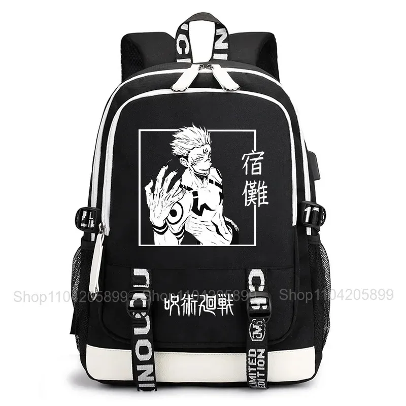 sac à dos jujutsu kaisen, anime satoru gojo itadori yuji, sac d'école pour étudiants, grande capacité, port de chargement usb, sac à dos de voyage
