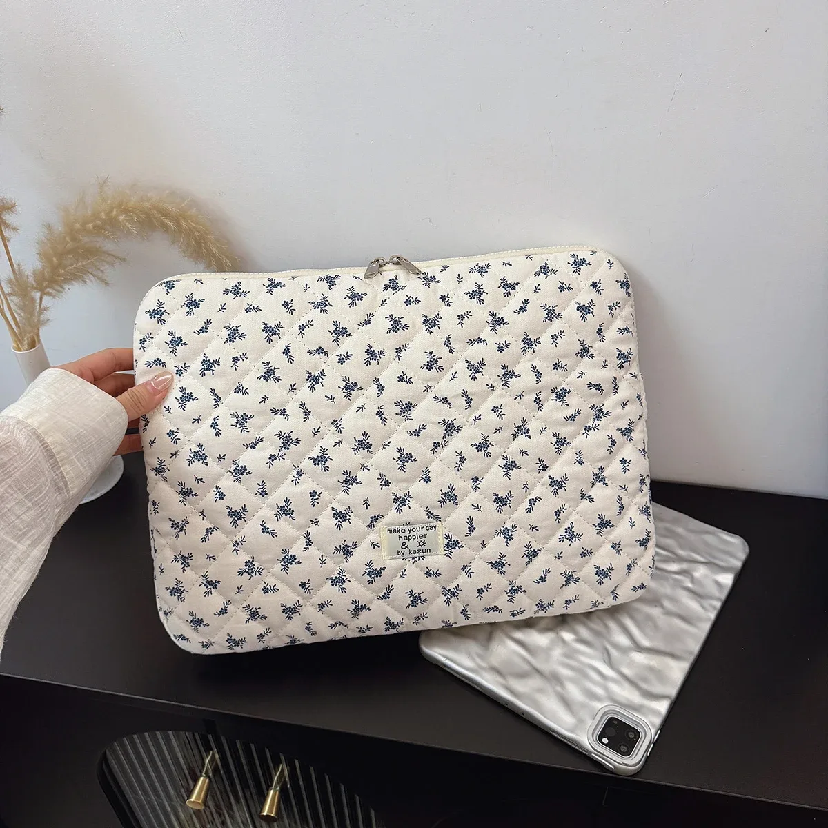 pour ordinateur portable de 11 pouces, 14 pouces, 15 pouces, 1 pièce, sac d'ordinateur portable chic à imprimé floral matelassé, étui de protection, housse pour ordinateur portable, sac pour ordinateur